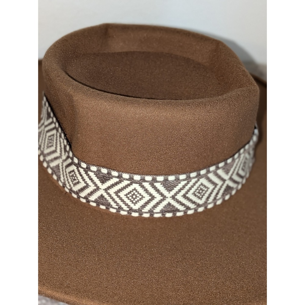 Joyfolie Maye Wide Brim Fedora Hat Cinnamon Brown Aztec Band‎ Boho Women's NEW - Picture 6 of 9